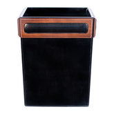 Walnut & Black Leather Waste Basket, 14 Qt